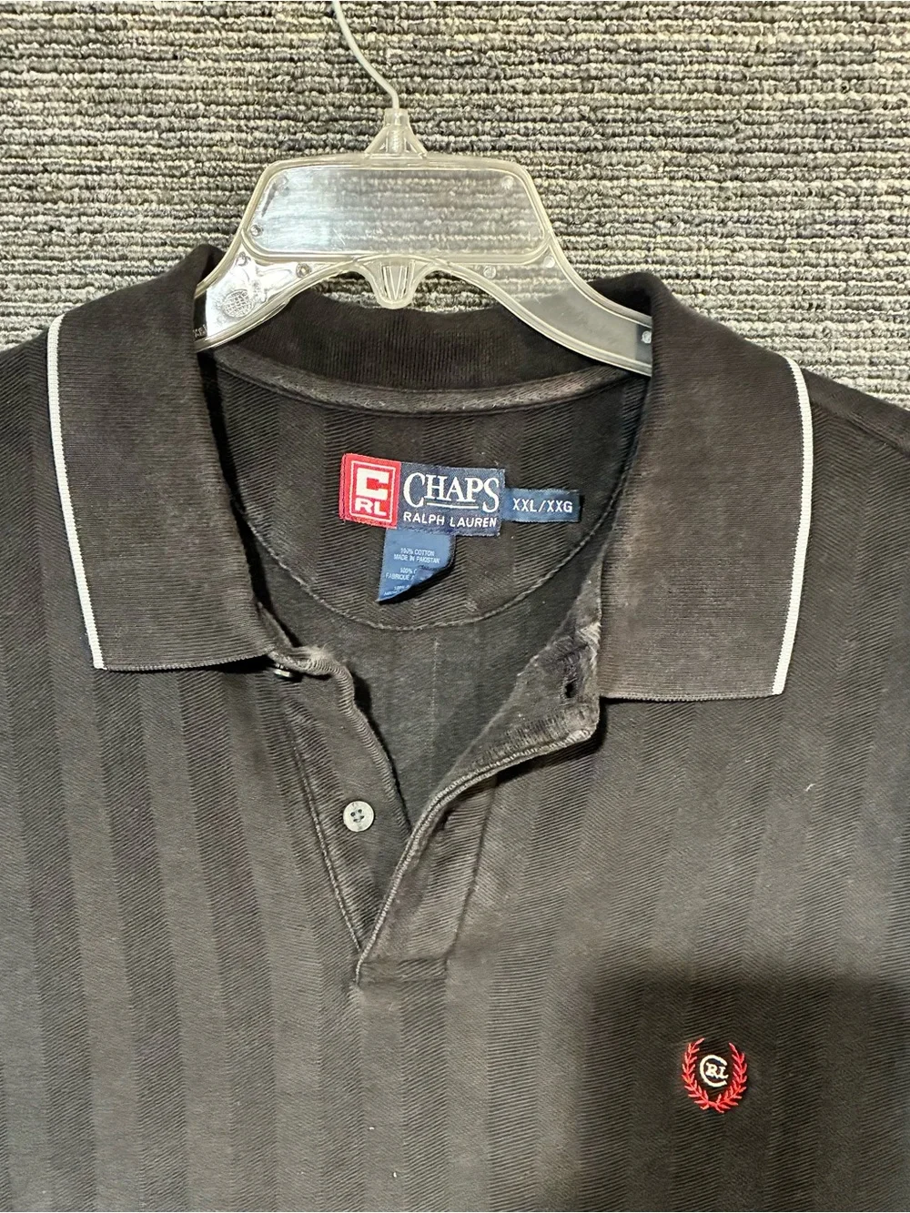 Chaps Ralph Lauren Y2K Vintage Crest Men’s Black Polo Shirt with Contrast Piping